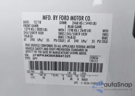 2019 Ford Edge Titanium from USA, damaged, VIN 2FMPK4K96KBB41325